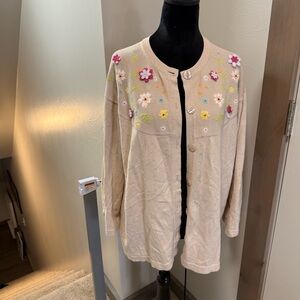 Vintage‎ Breckenridge Button Front Sweater Cardigan Tan Floral EmbroideryY2K